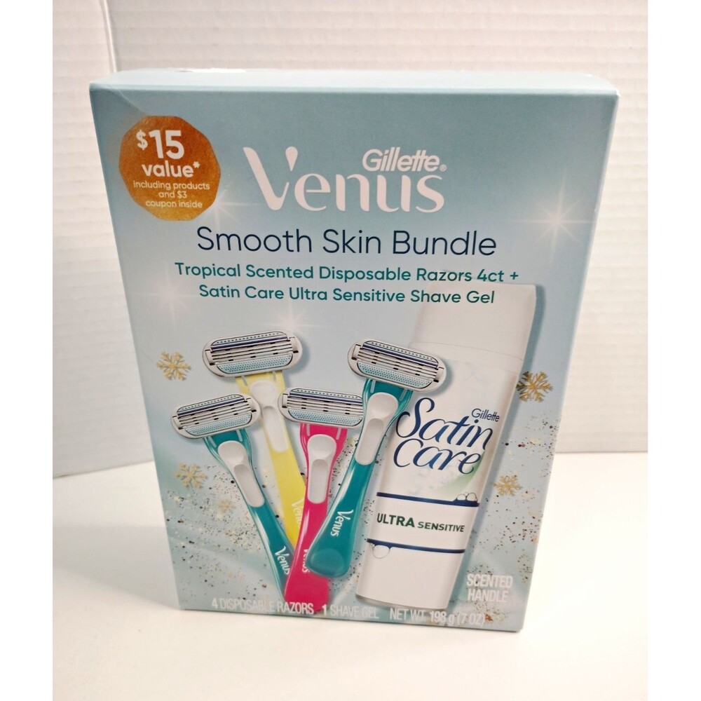 Gillette Venus Smooth Skin Bundle Tropical Disposable Razors 4ct + Shave Gel